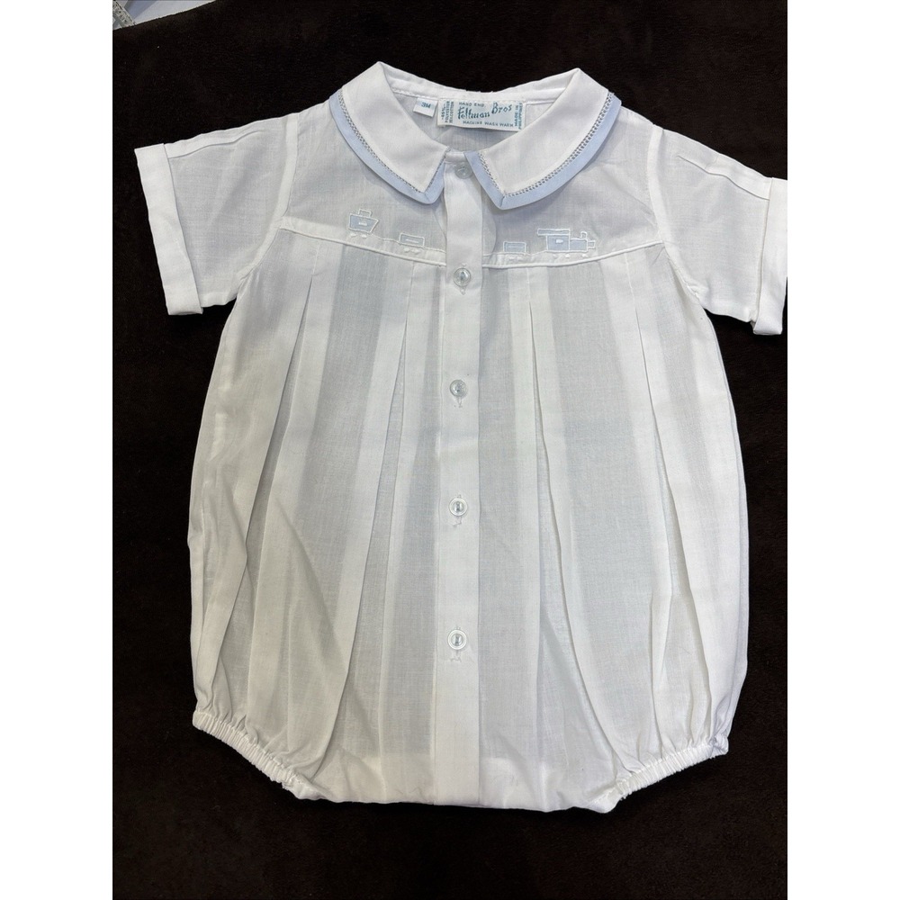 NWOT Feltman Brothers Baby Boy Romper Creeper Train Baptism Christening 3 Month